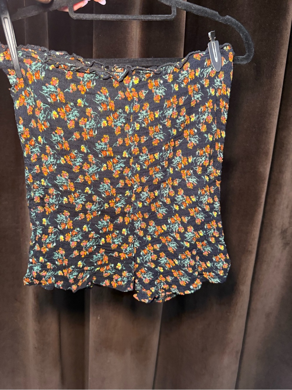 Free People Black Floral Smocked Shorts with Orange & Green Print